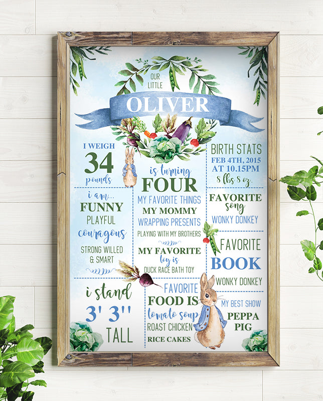 Peter Rabbit Party Stats Poster  Birthday Party or Baby Shower Stats –  Sunshine Parties