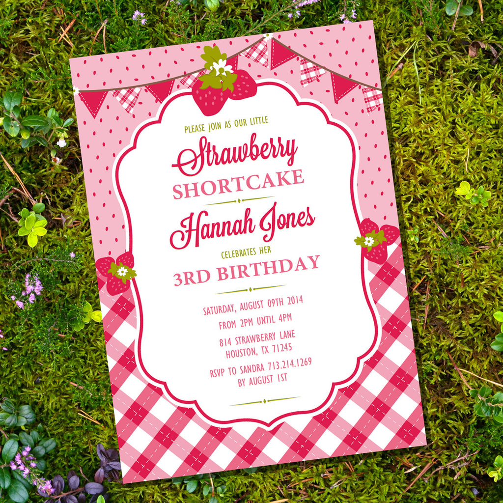 Cute Strawberry Birthday Party Invitation for a Girl