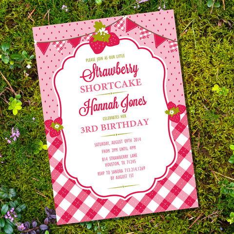 Cute Strawberry Birthday Party Invitation for a Girl