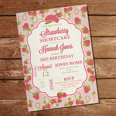 Strawberry Shortcake Party Invitation for a Girl | Vintage Strawberry Invitation