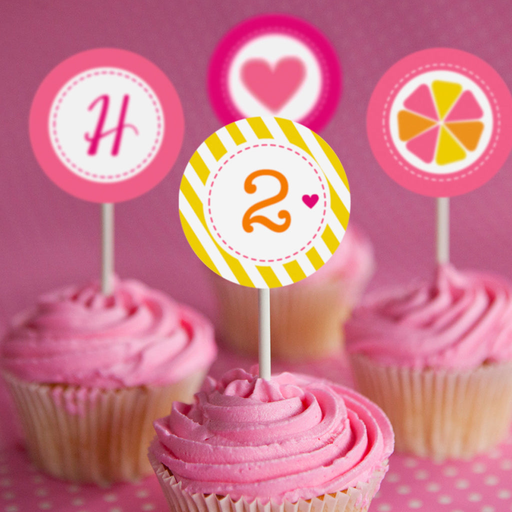 Sunshine Lemonade Birthday Party Cupcake Toppers | Lemonade Mason Jar Toppers