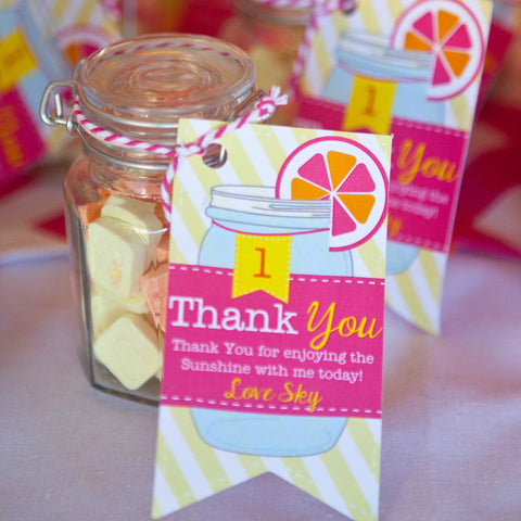 Sunshine Lemonade Birthday Party Favors | Lemonade Mason Jar Favor Tags