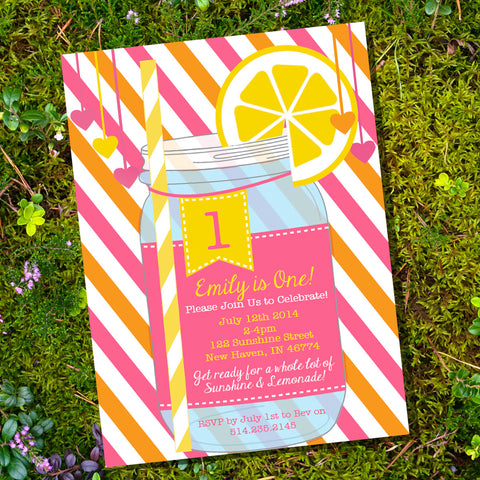 Sunshine And Lemonade Party Invitation | Lemonade Mason Jar Invite