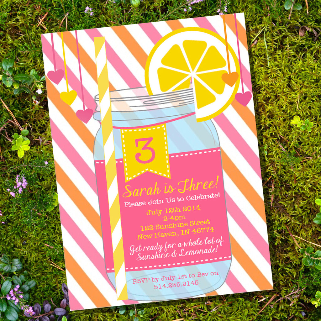 Sunshine And Lemonade Party Invitation | Pastel Lemonade Mason Jar Invite
