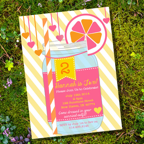 Sunshine Lemonade Birthday Party Invitation | Lemonade Mason Jar Invite