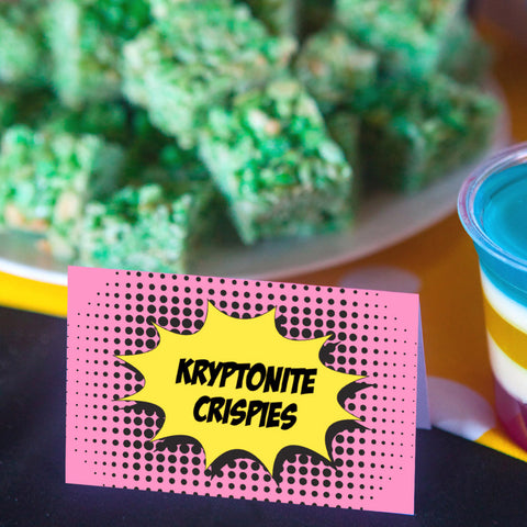 Girl Superhero Party Food Label Tent Cards