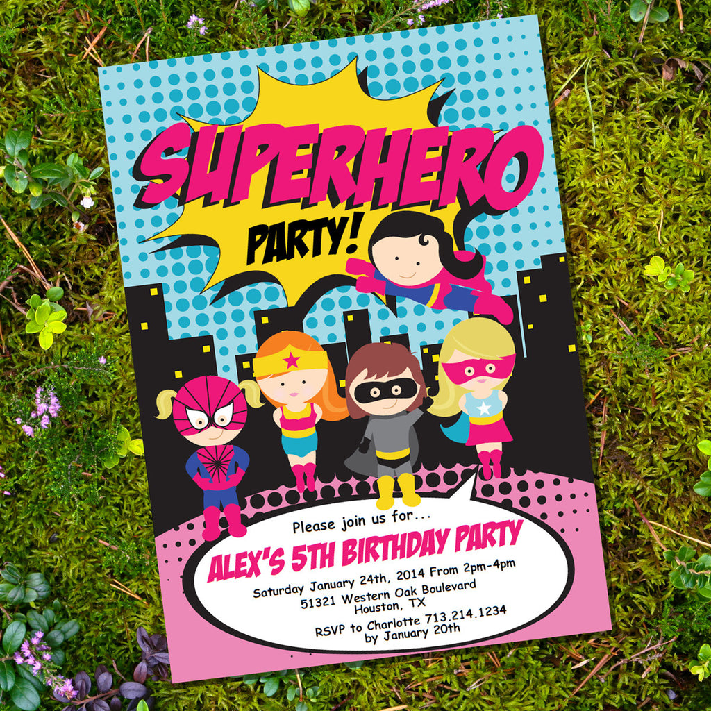 Girl Superhero Party Invitation