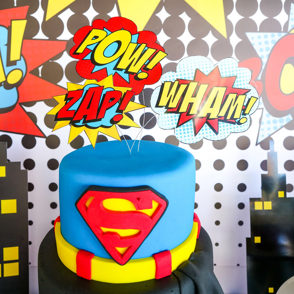 Superhero Birthday Party cake topper - pow, wham, zap!