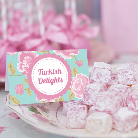 Shabby Chic Tea Party Food Label Tent Cards | Vintage Buffet Cards