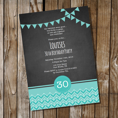 Chalkboard Teal Chevron Birthday Invitation