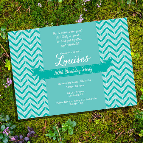 Chevron Teal Birthday Invitation 