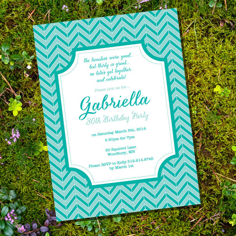 Teal Chevron Birthday Invitation