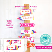 Tie-Dye Party Directional Signs