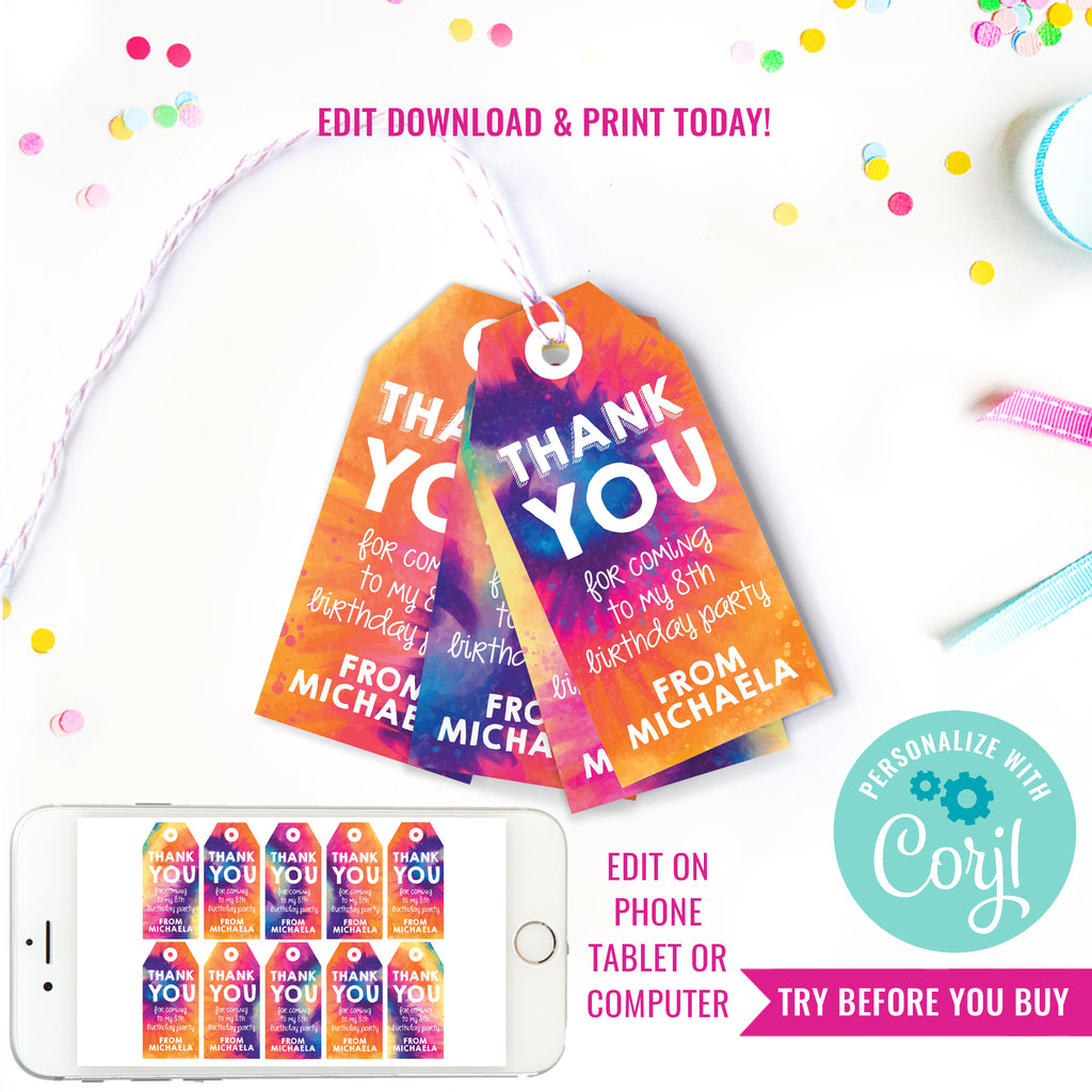 Tie-Dye Party Favor Tags