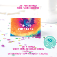 Tie-Dye Party Buffet Cards, Food Tags, Labels