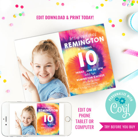 Tie-Dye Party Photo Invitation