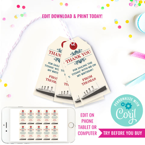 Titanic Party Favor Tags