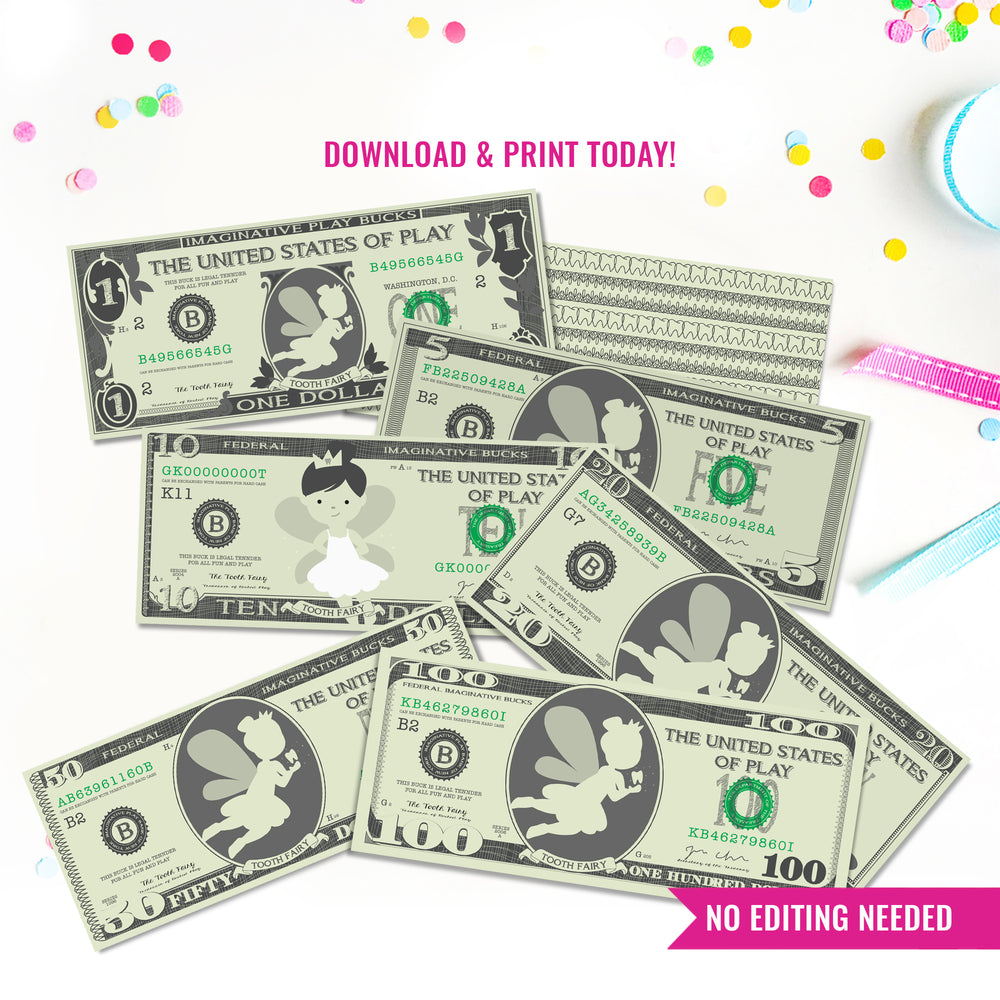 Printable Tooth fairy Pretend Money  Tooth fairy printable Money –  Sunshine Parties