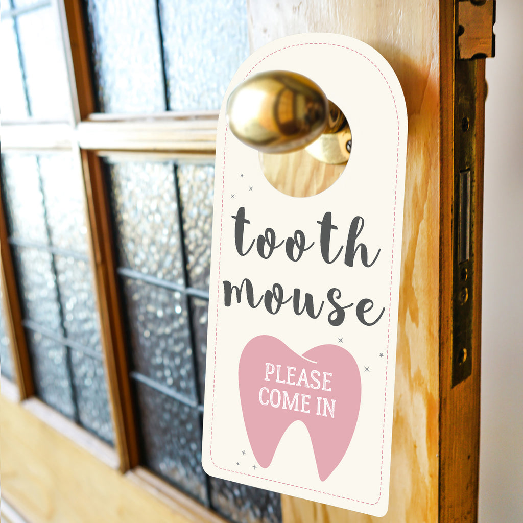 Tooth Mouse Door Sign Girls Pink