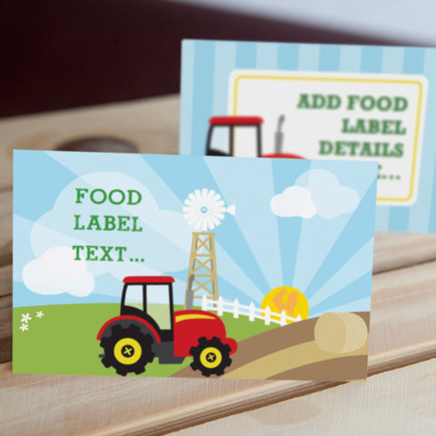 Tractor Birthday Party Food Label Tent Cards | Farming Party Labels