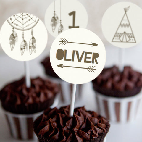 Tribal Birthday Party Cupcake Toppers