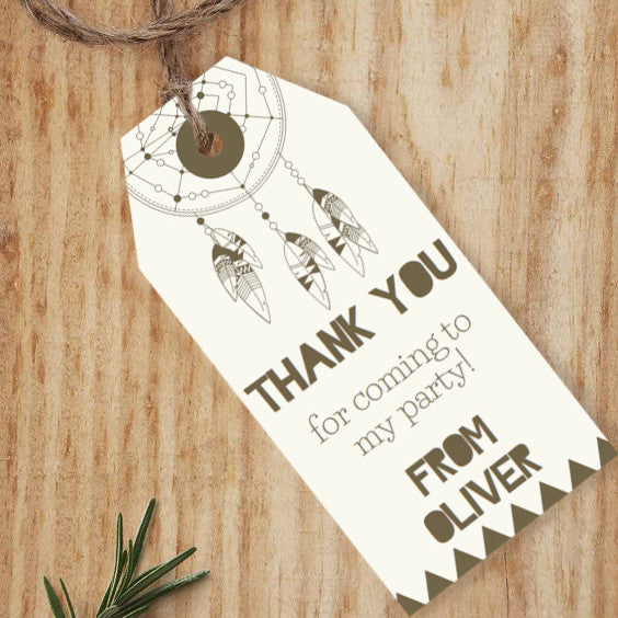 Tribal Birthday Party Favor Tags | TeePee Party Favors