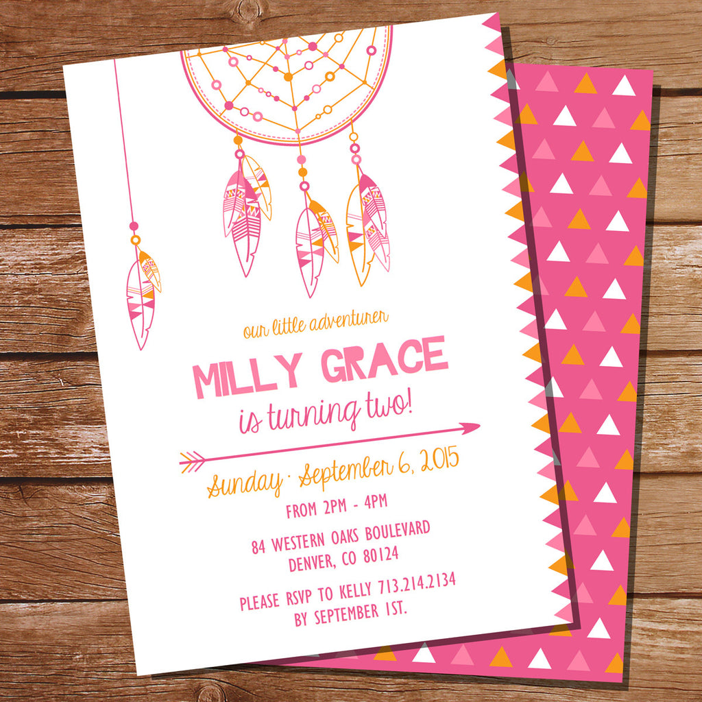 Tribal Birthday Party Invitation | Pink Tribal Birthday Party Template