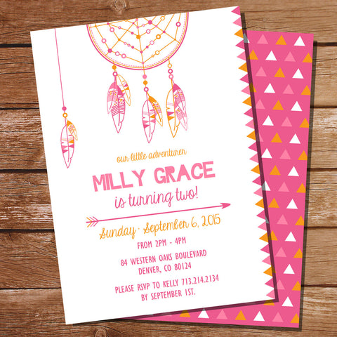 Tribal Birthday Party Invitation | Pink Tribal Birthday Party Template