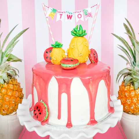 Personalised mini cake bunting for tropical party theme