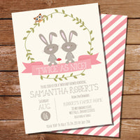 Twin Bunny Baby Shower Invitation for Twin Girls