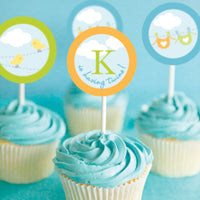 Clothes Line Twin Baby Shower Cupcake Toppers