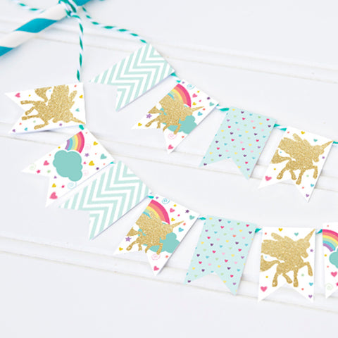 Gold Glitter Unicorn Mini Cake Bunting | Rainbow Unicorn