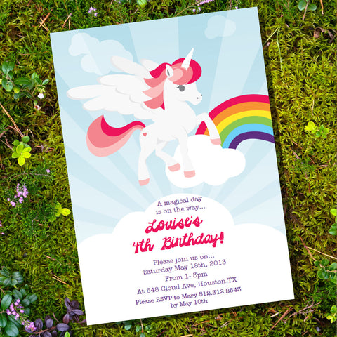 Unicorn Birthday Party Invitation | Rainbow Unicorn Invite Template