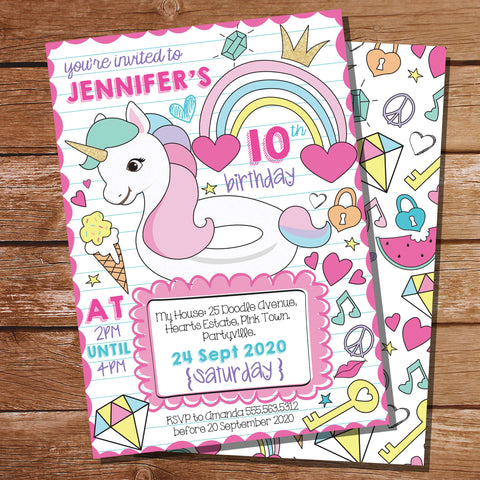 Unicorn Pool Party Invitation
