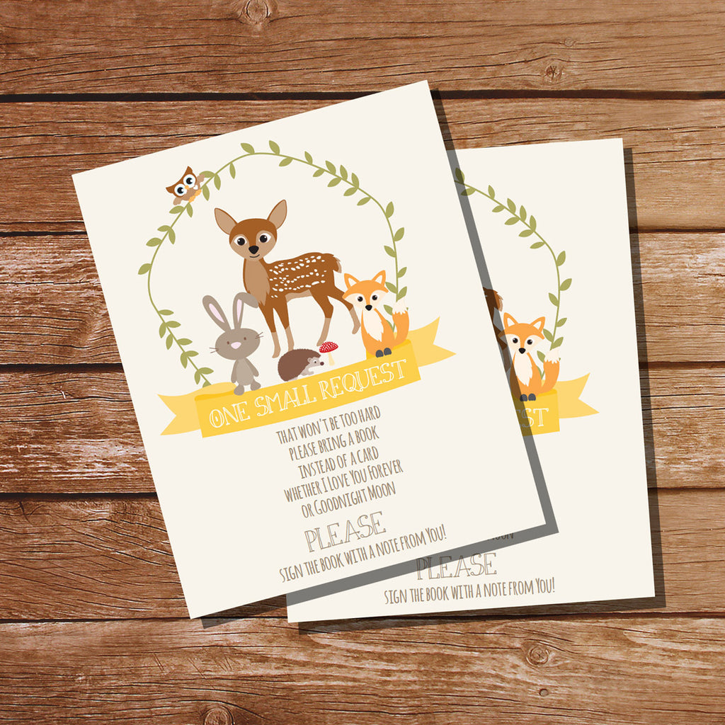 Yellow Woodland Baby Shower Bring A Book Insert Card