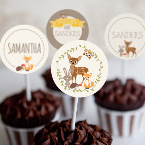 Woodland Baby Shower Cupcake Toppers For a Boy Or Girl