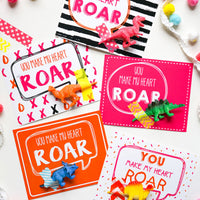Valentine's Gift Cards and Tags for Kids - You Make My Heart Roar 