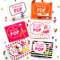 Valentine's Gift Cards and Tags for Kids - You Make My Heart Pop