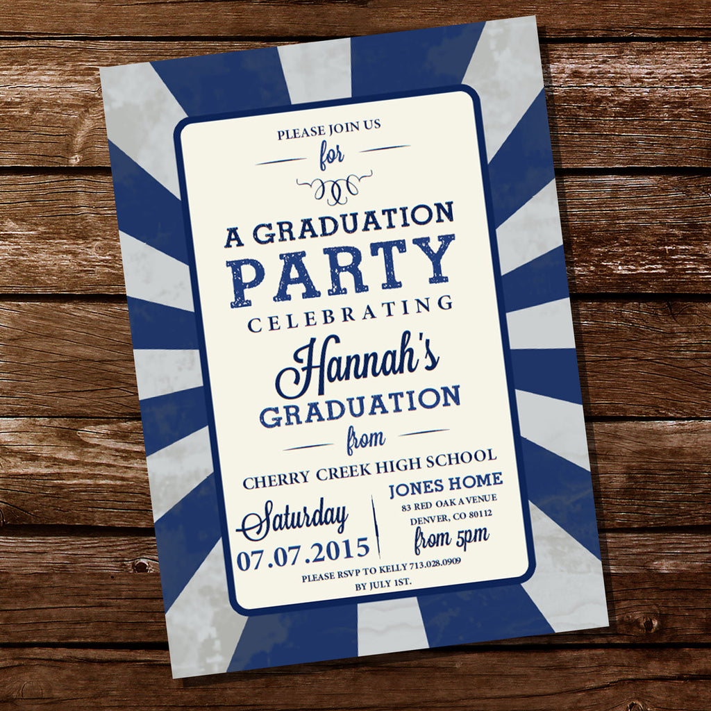 Blue Vintage Graduation Party Invitation Blue Vintage Graduation Party Invitation