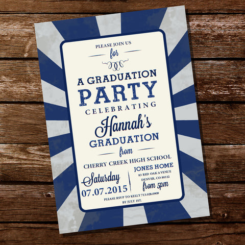 Blue Vintage Graduation Party Invitation