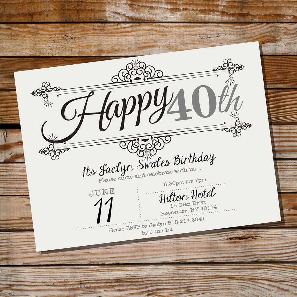 Vintage Frame Birthday Invitation | Ornate Vintage 40th Birthday Invitation