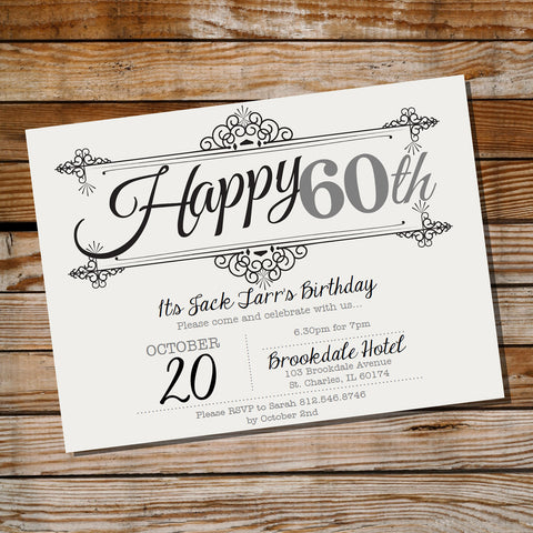 Vintage Frame Birthday Invitation | Ornate Vintage 60th Birthday Invitation
