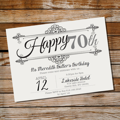 Vintage Frame Birthday Invitation | Ornate Vintage 70th Birthday Invitation