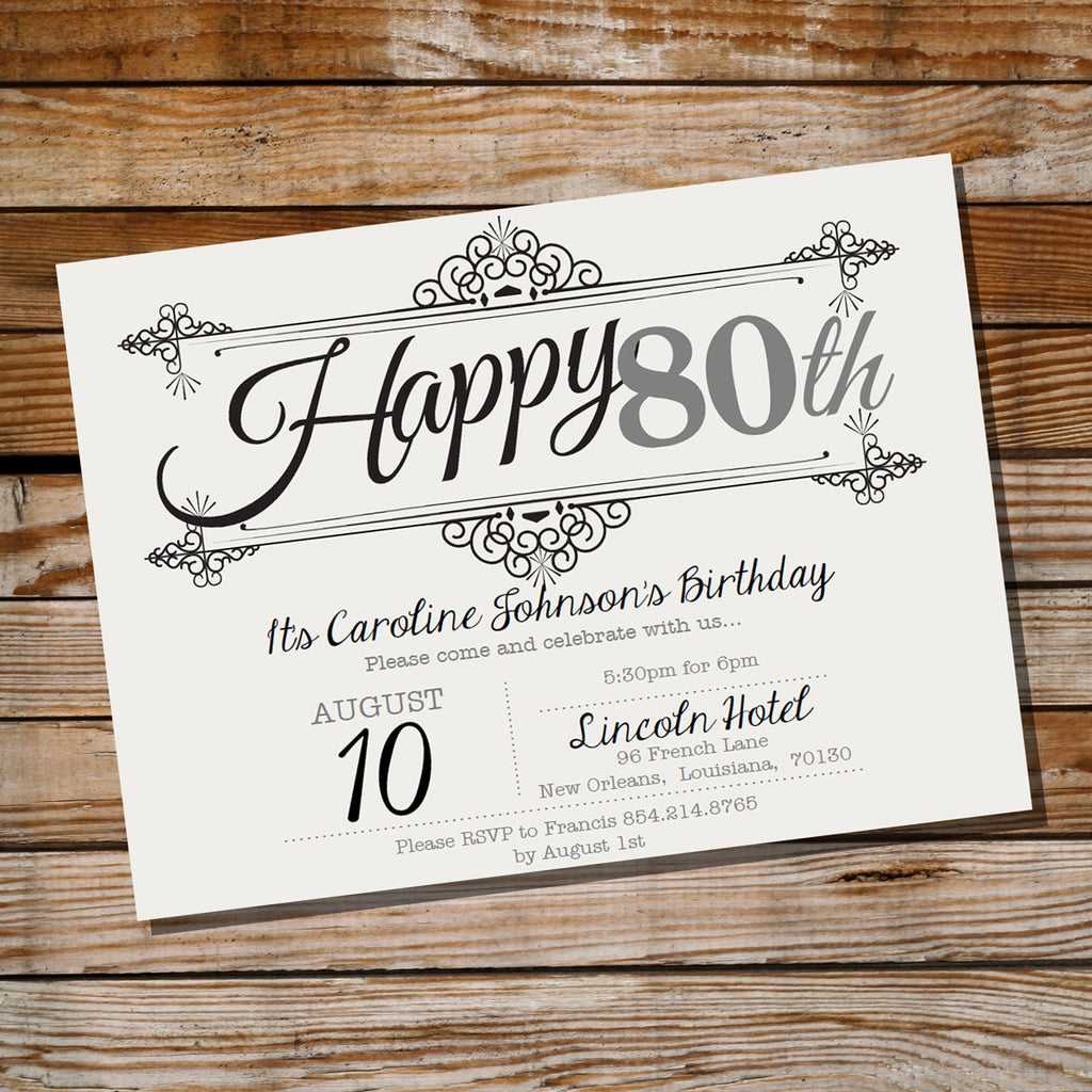 Vintage Frame Birthday Invitation | Ornate Vintage 80th Birthday Invitation