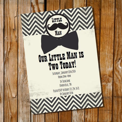 Vintage Little Man Birthday Party Invitation | Mustache Invitation
