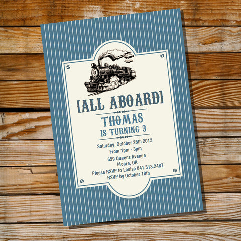 Vintage Train Birthday Party Invitations