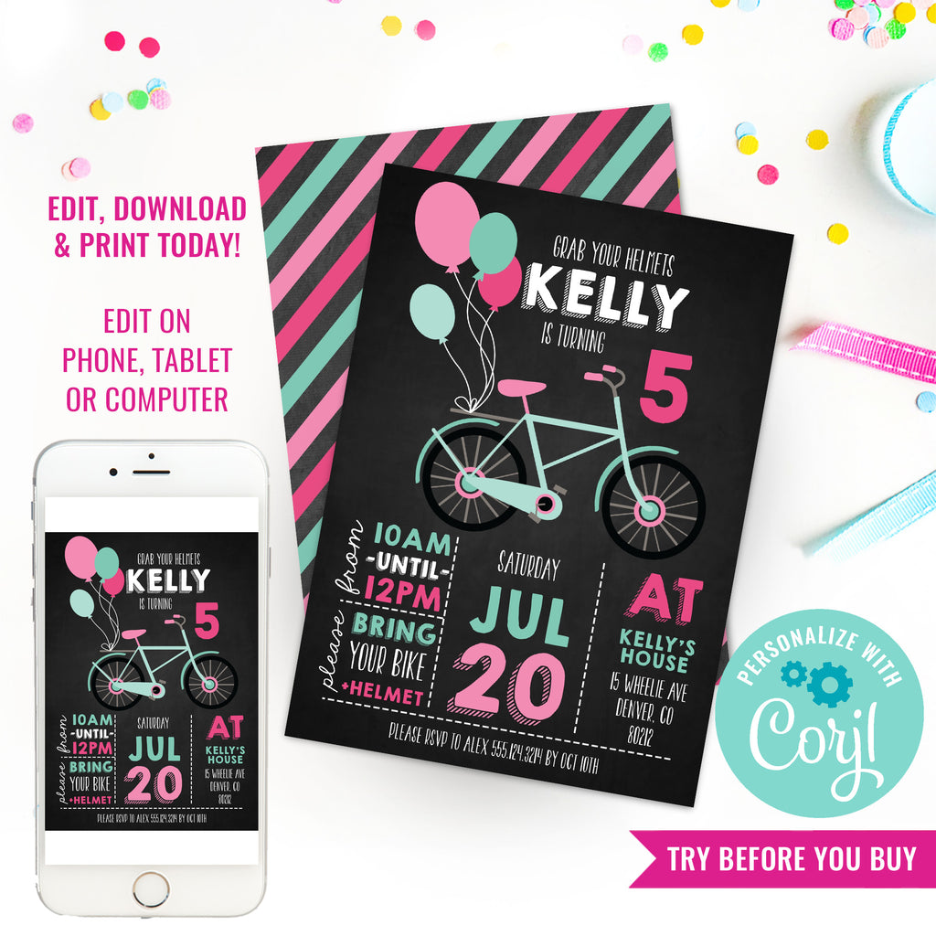 Pink Bicycle Party Invitation