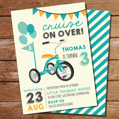 Blue Tricycle Party Invitation