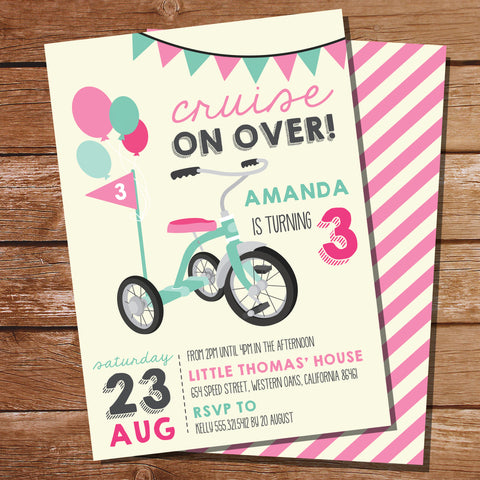 Pink Tricycle Party Invitation