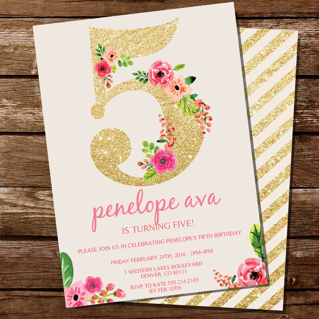 Fifth Birthday Party Invitation For A Girl